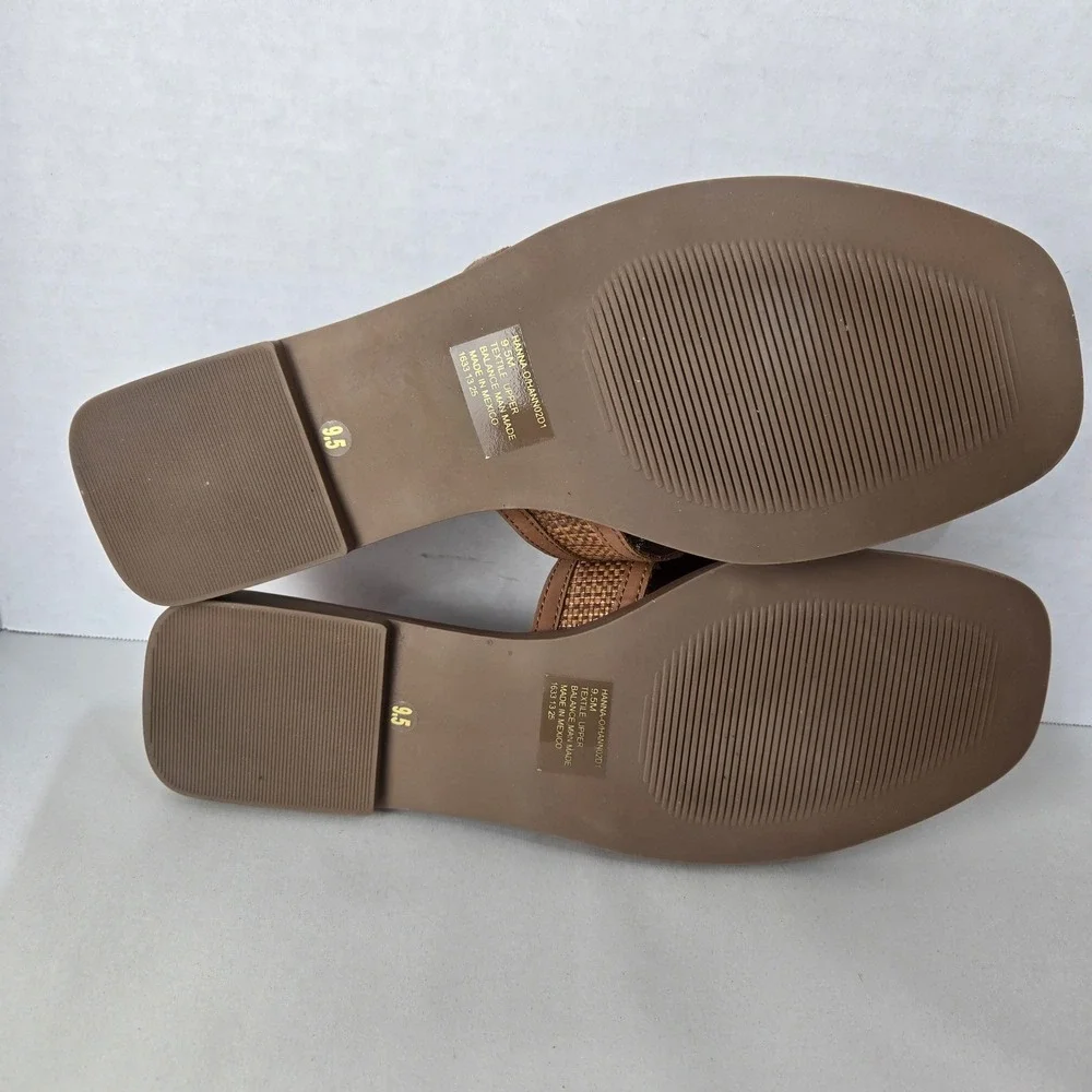 Steven‎ NY Size 9.5 Slide Sandals Brown Woven Raffia Square Toe H-Strap #1068